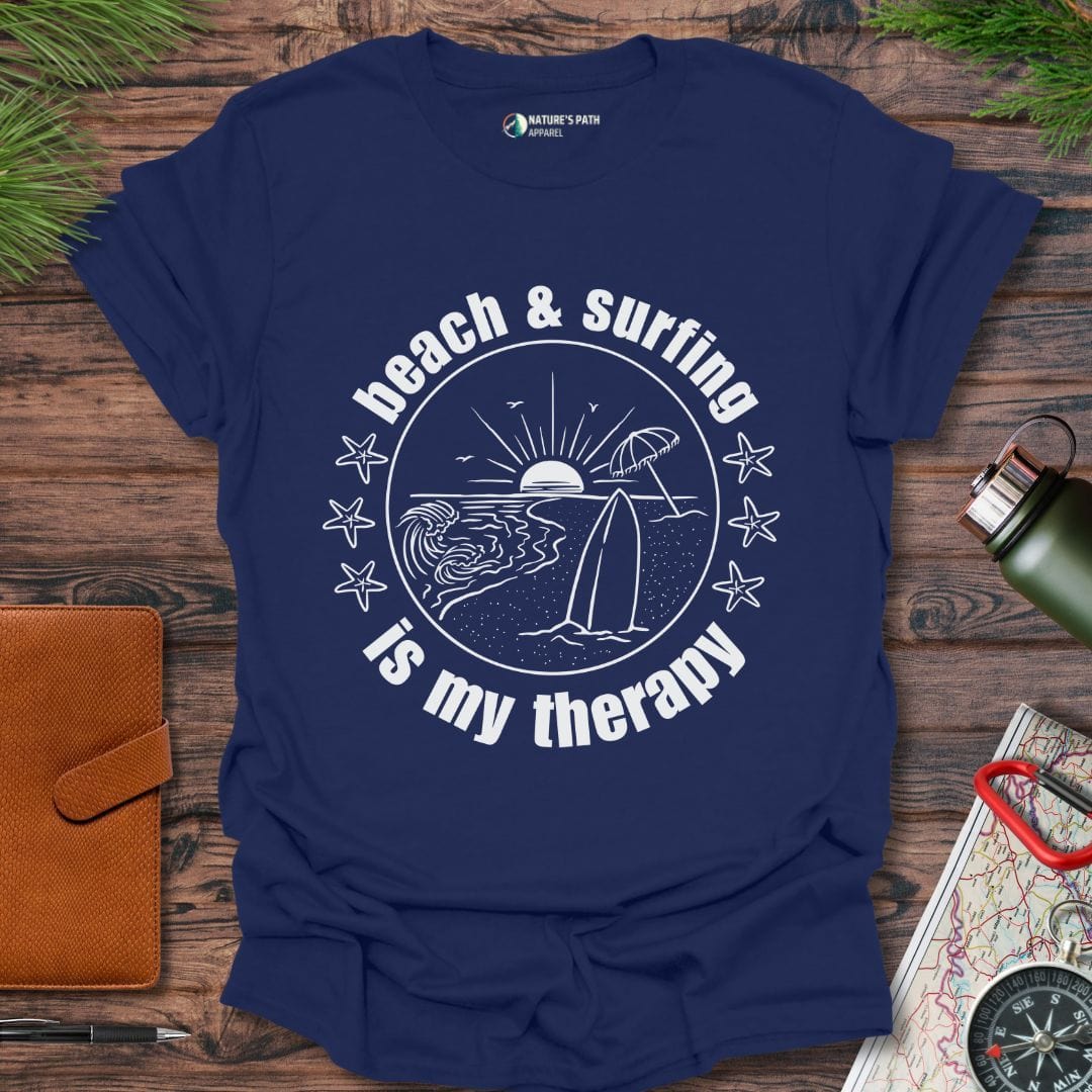 Navy / S Beach & Surfing Is My Therapy T-Shirt Natures-Path-Apparel