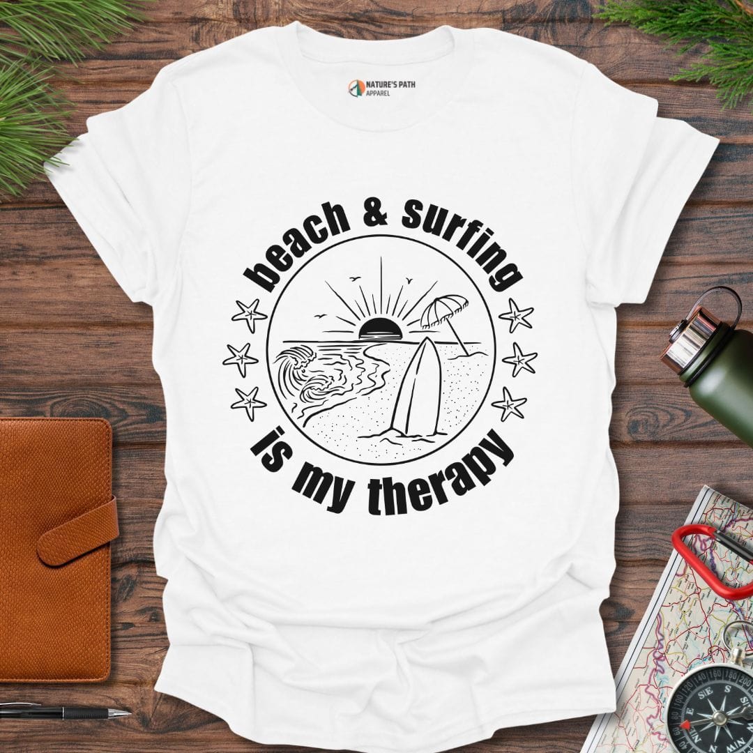 White / S Beach & Surfing Is My Therapy T-Shirt Natures-Path-Apparel