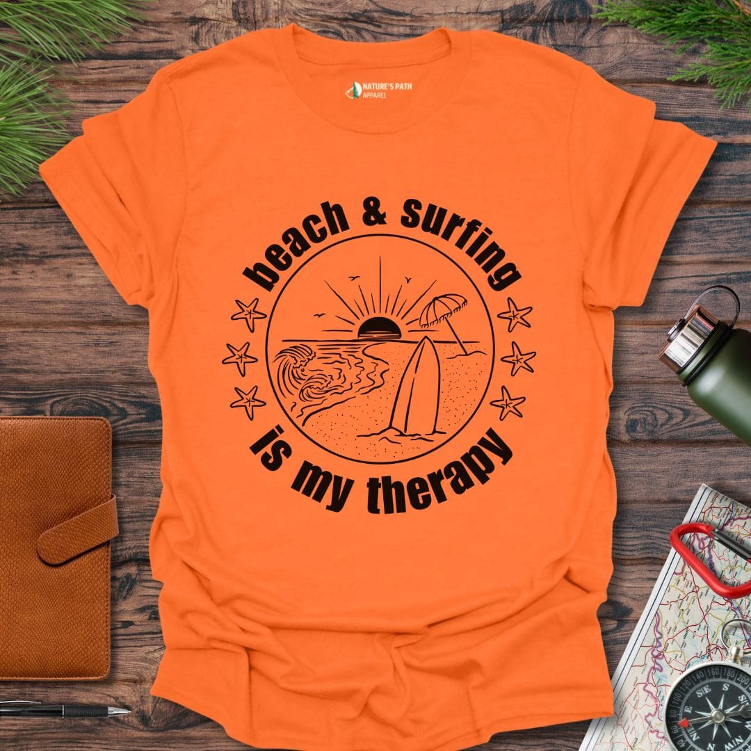 Orange / S Beach & Surfing Is My Therapy T-Shirt Natures-Path-Apparel