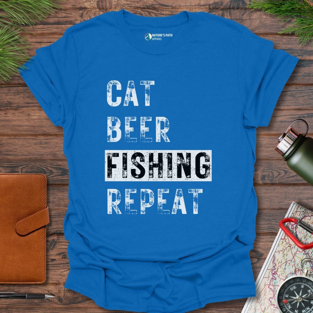 royal / S CAT BEER FISHING REPEAT T-Shirt Natures-Path-Apparel