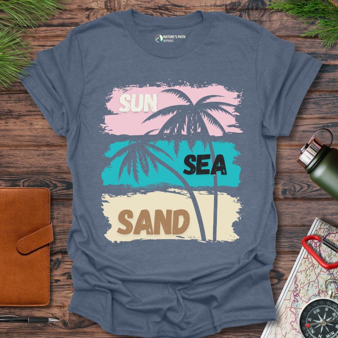 heather indigo / S Coastal Sun Sea Sand T-Shirt Natures-Path-Apparel