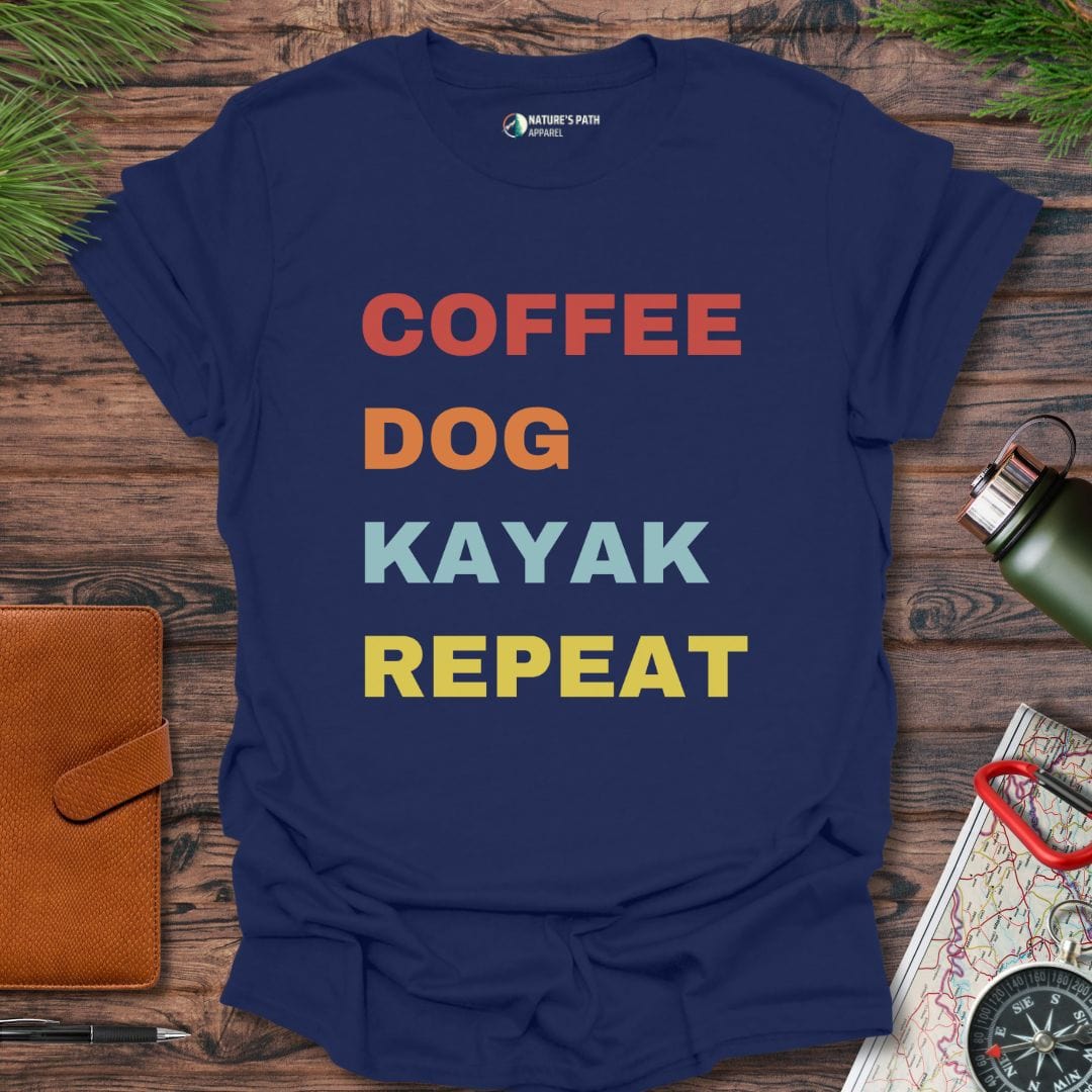 Navy / S Coffee Dog Kayak Repeat T-Shirt Natures-Path-Apparel