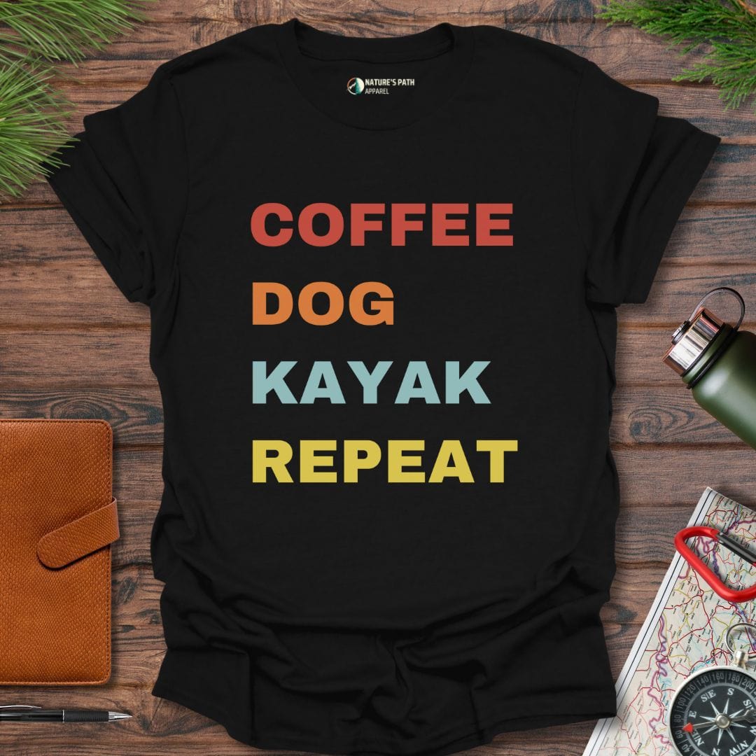 Black / S Coffee Dog Kayak Repeat T-Shirt Natures-Path-Apparel