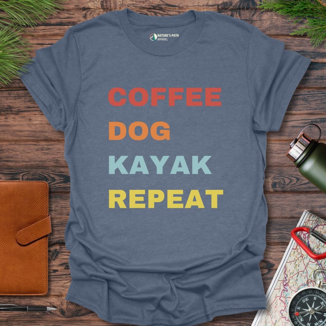 heather indigo / S Coffee Dog Kayak Repeat T-Shirt Natures-Path-Apparel