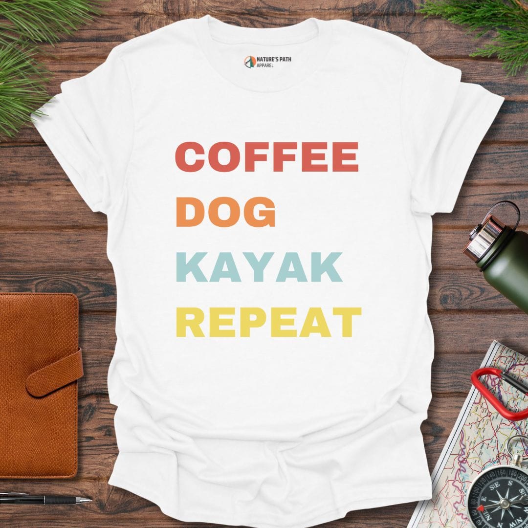 White / S Coffee Dog Kayak Repeat T-Shirt Natures-Path-Apparel