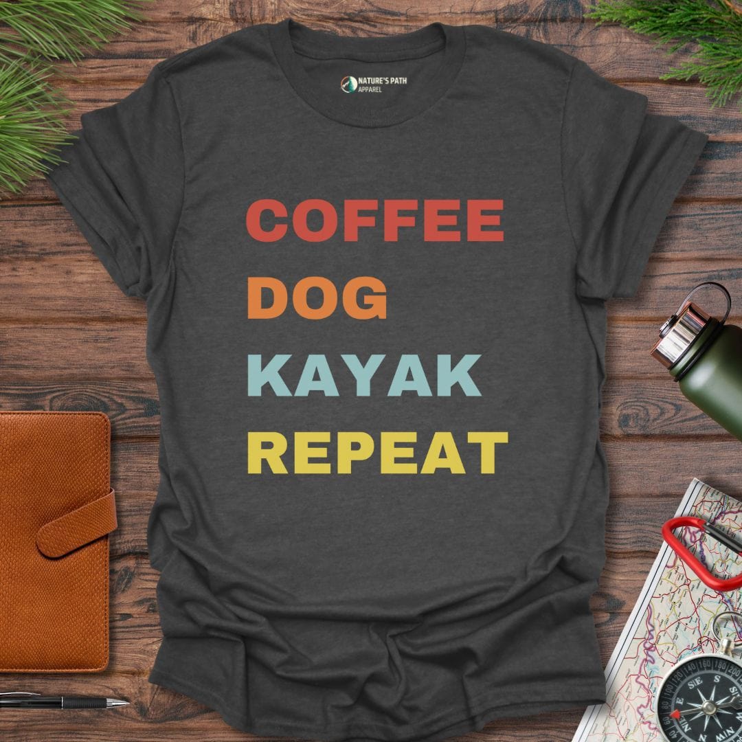 dark heather / S Coffee Dog Kayak Repeat T-Shirt Natures-Path-Apparel