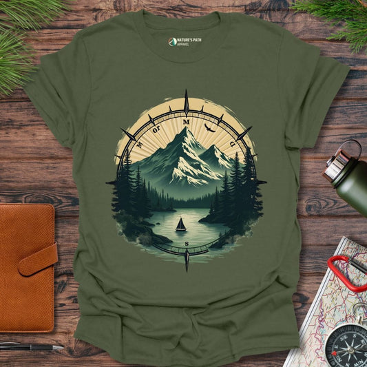 military green / S Compass Of Adventure T-Shirt Natures-Path-Apparel