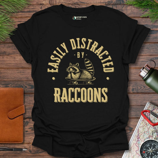 Black / S Easily Distracted By Raccoons T-Shirt Natures-Path-Apparel