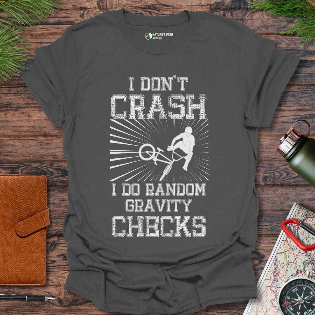 charcoal / S Funny Mountain Biking Gravity Checks T-Shirt Natures-Path-Apparel