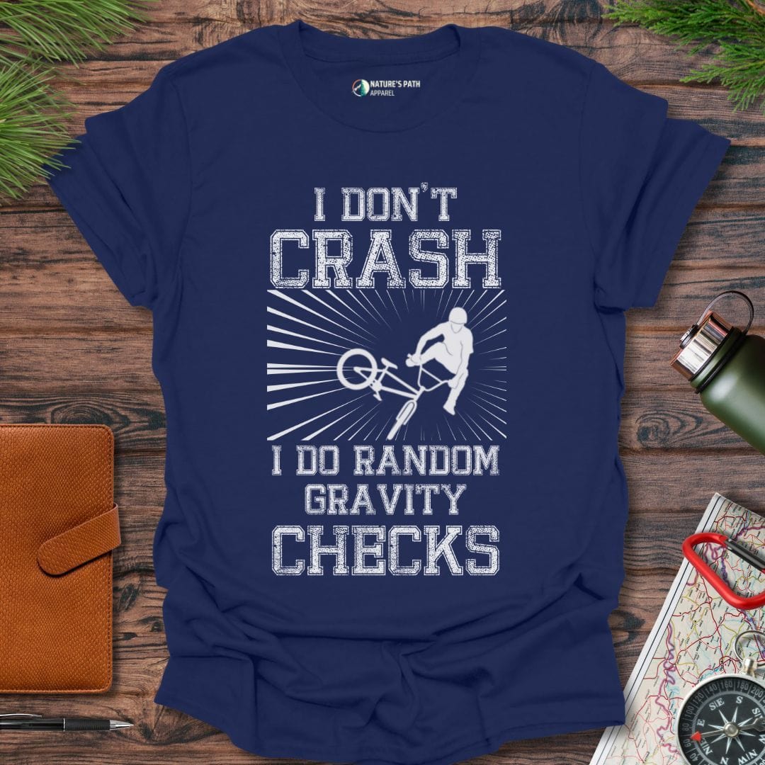 Navy / S Funny Mountain Biking Gravity Checks T-Shirt Natures-Path-Apparel