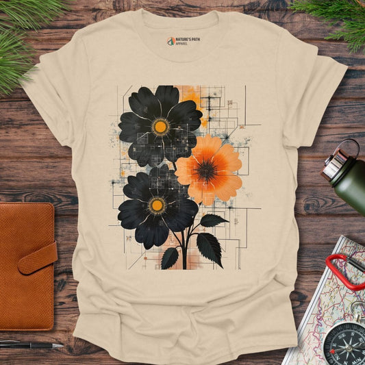 sand / S Glitch Art Flower T-Shirt Natures-Path-Apparel