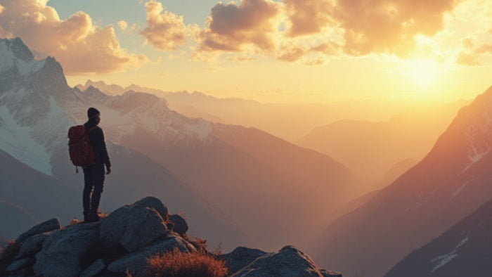 hiker mountain sunset