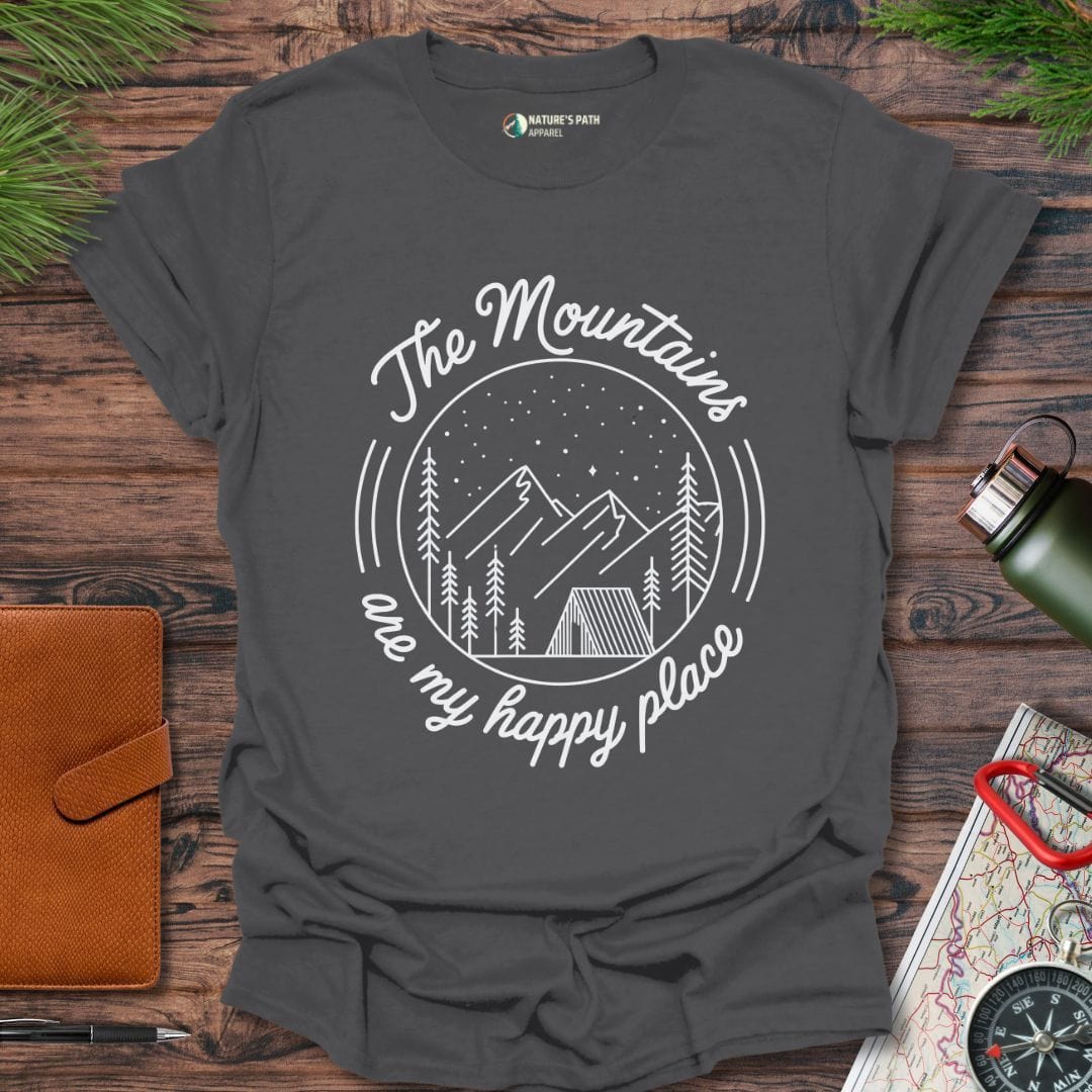 charcoal / S The Mountains Are My Happy Place - I T-Shirt Natures-Path-Apparel