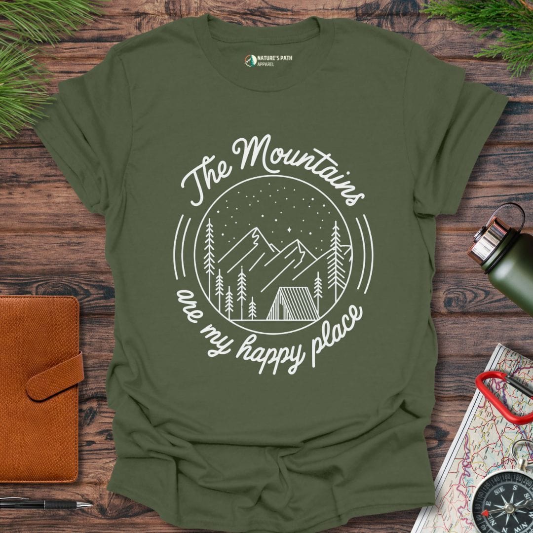 military green / S The Mountains Are My Happy Place - I T-Shirt Natures-Path-Apparel