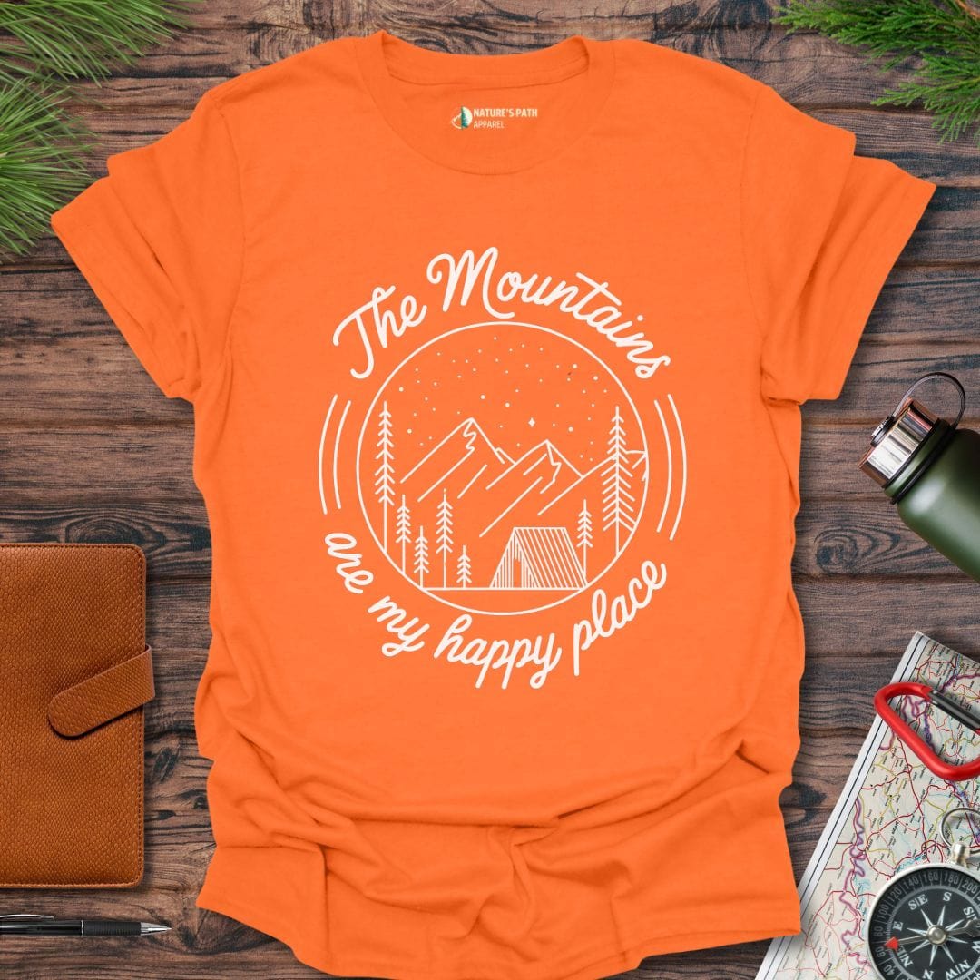 Orange / S The Mountains Are My Happy Place - I T-Shirt Natures-Path-Apparel