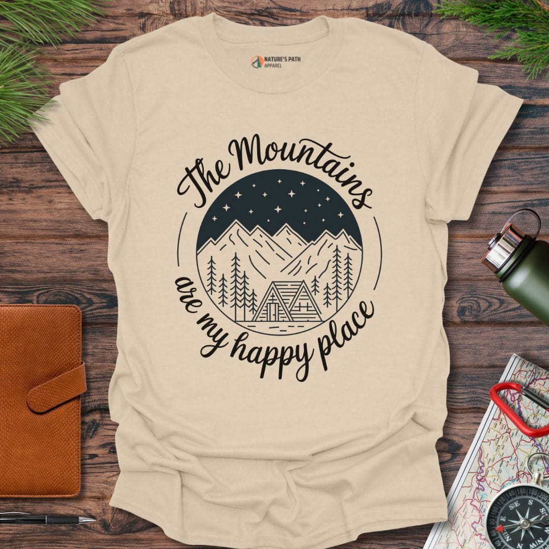 sand / S The Mountains Are My Happy Place -II T-Shirt Natures-Path-Apparel