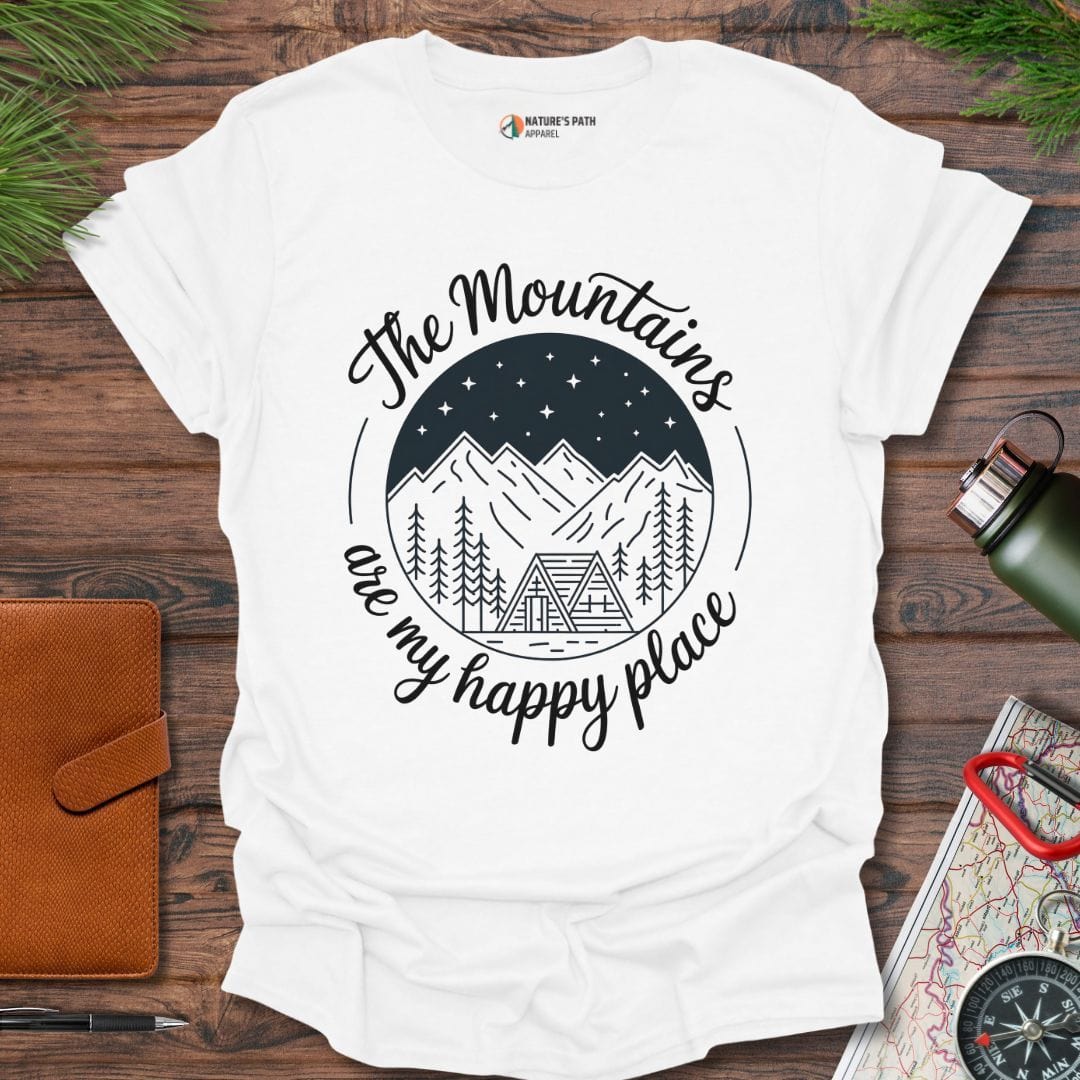 White / S The Mountains Are My Happy Place -II T-Shirt Natures-Path-Apparel